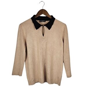 Karl Lagerfeld Collard Button Closure Detail 3/4 Sleeve Top Sz M